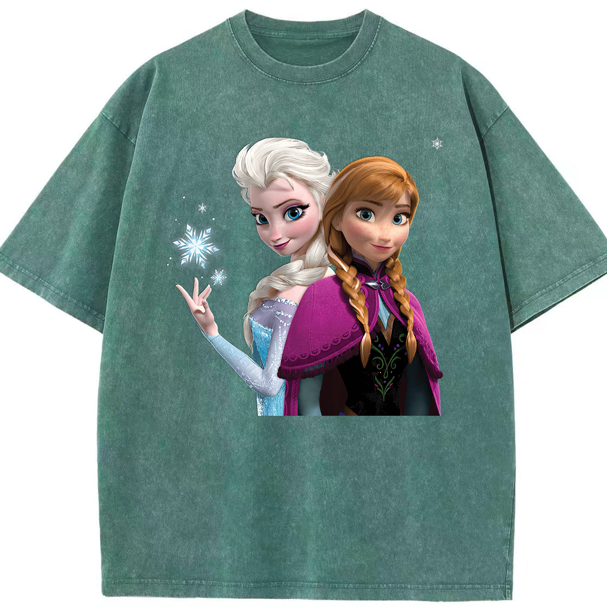 （画像用） アナと雪の女王 アンナ エルサ Frozen Anna Elsa 綿100% ヴィンテージ風 半袖Tシャツ（フロントプリント）